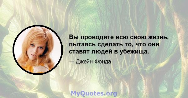 Вы проводите всю свою жизнь, пытаясь сделать то, что они ставят людей в убежища.