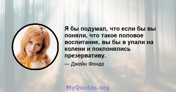 Я бы подумал, что если бы вы поняли, что такое половое воспитание, вы бы в упали на колени и поклонялись презервативу.