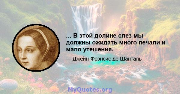 ... В этой долине слез мы должны ожидать много печали и мало утешения.