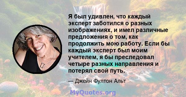 Я был удивлен, что каждый эксперт заботился о разных изображениях, и имел различные предложения о том, как продолжить мою работу. Если бы каждый эксперт был моим учителем, я бы преследовал четыре разных направления и