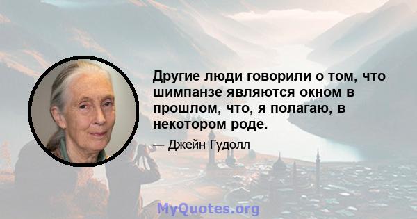 Другие люди говорили о том, что шимпанзе являются окном в прошлом, что, я полагаю, в некотором роде.