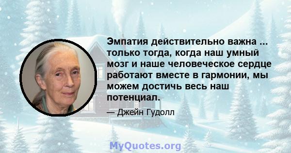 Эмпатия действительно важна ... только тогда, когда наш умный мозг и наше человеческое сердце работают вместе в гармонии, мы можем достичь весь наш потенциал.