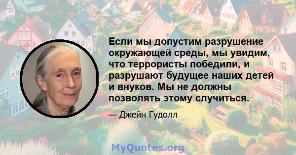 Если мы допустим разрушение окружающей среды, мы увидим, что террористы победили, и разрушают будущее наших детей и внуков. Мы не должны позволять этому случиться.