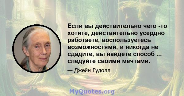 Если вы действительно чего -то хотите, действительно усердно работаете, воспользуетесь возможностями, и никогда не сдадите, вы найдете способ ... следуйте своими мечтами.