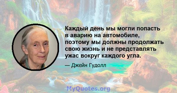 Каждый день мы могли попасть в аварию на автомобиле, поэтому мы должны продолжать свою жизнь и не представлять ужас вокруг каждого угла.