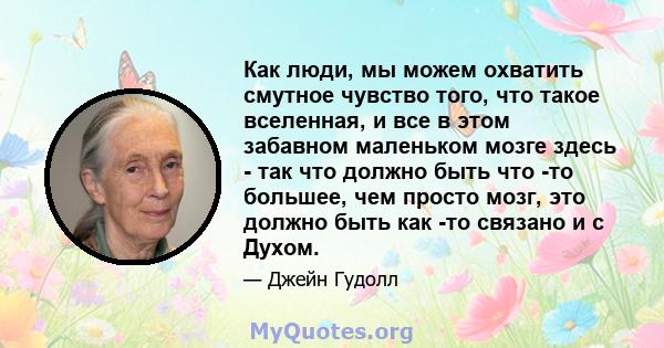 Как люди, мы можем охватить смутное чувство того, что такое вселенная, и все в этом забавном маленьком мозге здесь - так что должно быть что -то большее, чем просто мозг, это должно быть как -то связано и с Духом.