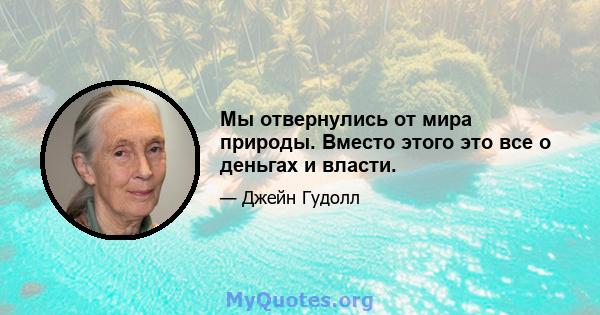 Мы отвернулись от мира природы. Вместо этого это все о деньгах и власти.