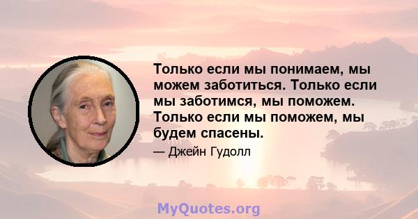 Только если мы понимаем, мы можем заботиться. Только если мы заботимся, мы поможем. Только если мы поможем, мы будем спасены.