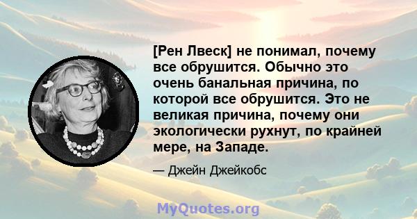 [Рен Лвеск] не понимал, почему все обрушится. Обычно это очень банальная причина, по которой все обрушится. Это не великая причина, почему они экологически рухнут, по крайней мере, на Западе.