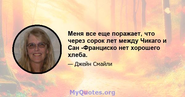 Меня все еще поражает, что через сорок лет между Чикаго и Сан -Франциско нет хорошего хлеба.