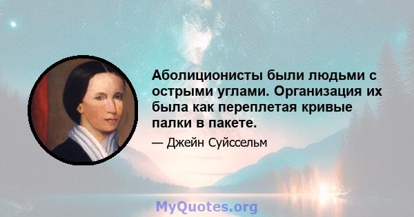 Аболиционисты были людьми с острыми углами. Организация их была как переплетая кривые палки в пакете.