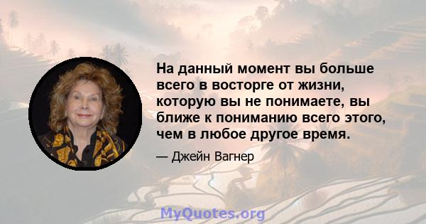 На данный момент вы больше всего в восторге от жизни, которую вы не понимаете, вы ближе к пониманию всего этого, чем в любое другое время.