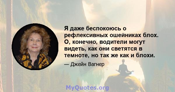 Я даже беспокоюсь о рефлексивных ошейниках блох. О, конечно, водители могут видеть, как они светятся в темноте, но так же как и блохи.