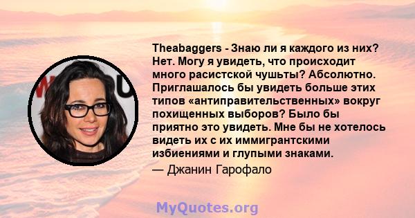 Theabaggers - Знаю ли я каждого из них? Нет. Могу я увидеть, что происходит много расистской чушьты? Абсолютно. Приглашалось бы увидеть больше этих типов «антиправительственных» вокруг похищенных выборов? Было бы