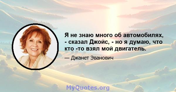 Я не знаю много об автомобилях, - сказал Джойс, - но я думаю, что кто -то взял мой двигатель.