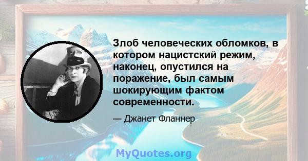 Злоб человеческих обломков, в котором нацистский режим, наконец, опустился на поражение, был самым шокирующим фактом современности.