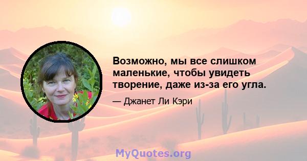 Возможно, мы все слишком маленькие, чтобы увидеть творение, даже из-за его угла.