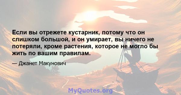 Если вы отрежете кустарник, потому что он слишком большой, и он умирает, вы ничего не потеряли, кроме растения, которое не могло бы жить по вашим правилам.