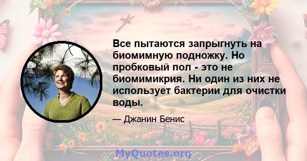 Все пытаются запрыгнуть на биомимную подножку. Но пробковый пол - это не биомимикрия. Ни один из них не использует бактерии для очистки воды.