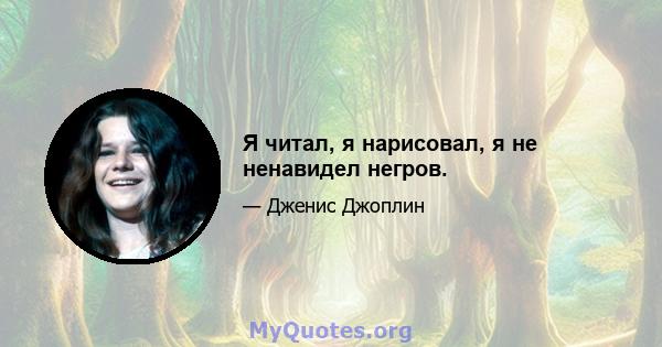 Я читал, я нарисовал, я не ненавидел негров.