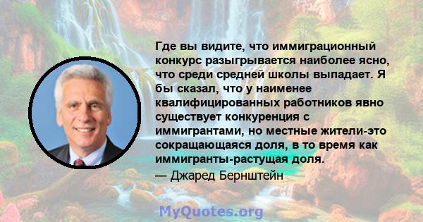 Где вы видите, что иммиграционный конкурс разыгрывается наиболее ясно, что среди средней школы выпадает. Я бы сказал, что у наименее квалифицированных работников явно существует конкуренция с иммигрантами, но местные