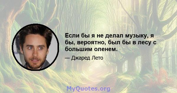 Если бы я не делал музыку, я бы, вероятно, был бы в лесу с большим оленем.