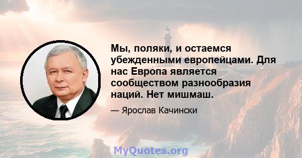 Мы, поляки, и остаемся убежденными европейцами. Для нас Европа является сообществом разнообразия наций. Нет мишмаш.