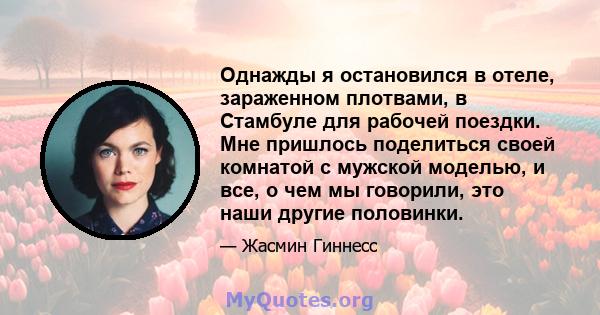 Однажды я остановился в отеле, зараженном плотвами, в Стамбуле для рабочей поездки. Мне пришлось поделиться своей комнатой с мужской моделью, и все, о чем мы говорили, это наши другие половинки.