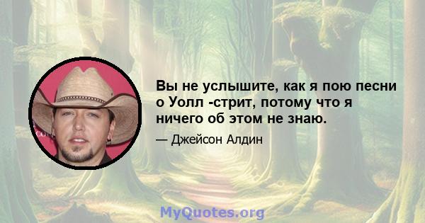 Вы не услышите, как я пою песни о Уолл -стрит, потому что я ничего об этом не знаю.