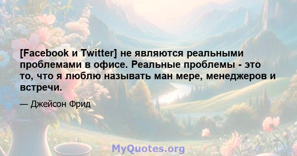 [Facebook и Twitter] не являются реальными проблемами в офисе. Реальные проблемы - это то, что я люблю называть ман мере, менеджеров и встречи.