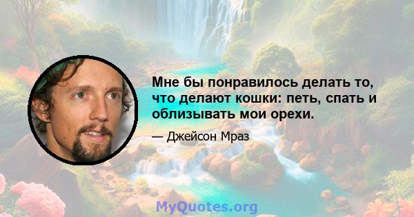 Мне бы понравилось делать то, что делают кошки: петь, спать и облизывать мои орехи.