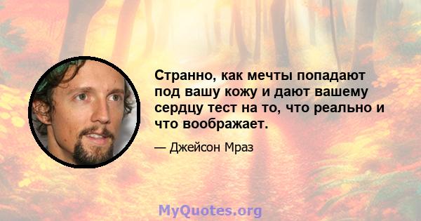 Странно, как мечты попадают под вашу кожу и дают вашему сердцу тест на то, что реально и что воображает.