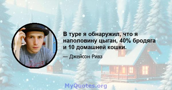 В туре я обнаружил, что я наполовину цыган, 40% бродяга и 10 домашней кошки.