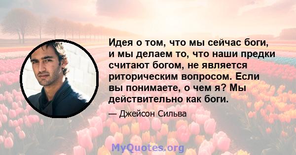 Идея о том, что мы сейчас боги, и мы делаем то, что наши предки считают богом, не является риторическим вопросом. Если вы понимаете, о чем я? Мы действительно как боги.