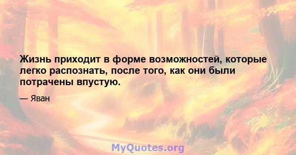 Жизнь приходит в форме возможностей, которые легко распознать, после того, как они были потрачены впустую.