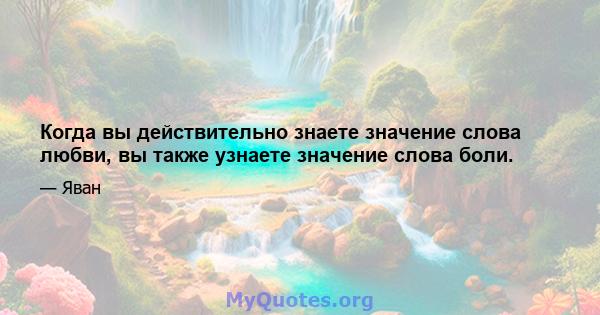 Когда вы действительно знаете значение слова любви, вы также узнаете значение слова боли.