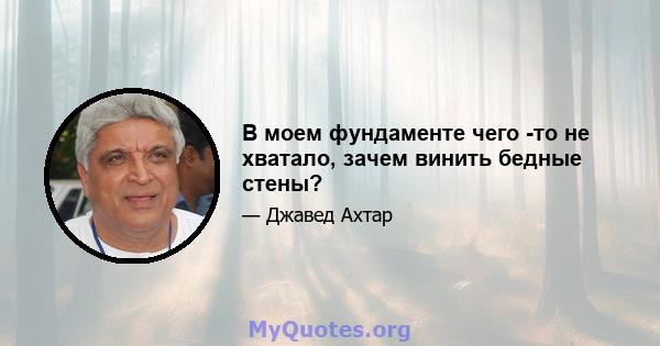 В моем фундаменте чего -то не хватало, зачем винить бедные стены?