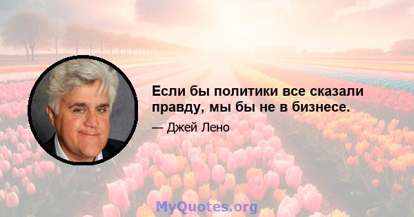 Если бы политики все сказали правду, мы бы не в бизнесе.