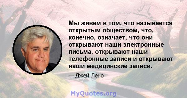 Мы живем в том, что называется открытым обществом, что, конечно, означает, что они открывают наши электронные письма, открывают наши телефонные записи и открывают наши медицинские записи.