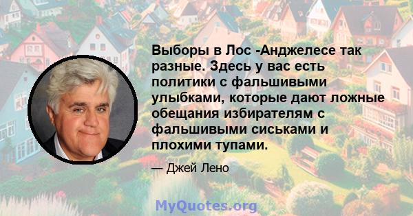 Выборы в Лос -Анджелесе так разные. Здесь у вас есть политики с фальшивыми улыбками, которые дают ложные обещания избирателям с фальшивыми сиськами и плохими тупами.