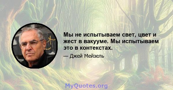 Мы не испытываем свет, цвет и жест в вакууме. Мы испытываем это в контекстах.