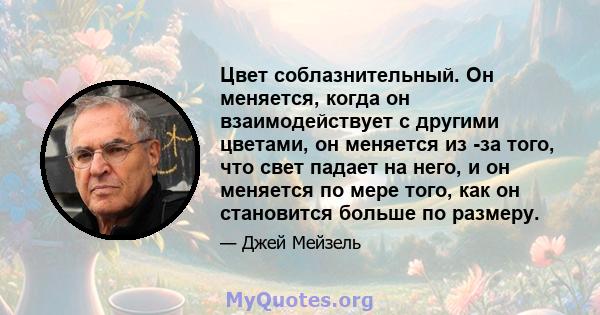 Цвет соблазнительный. Он меняется, когда он взаимодействует с другими цветами, он меняется из -за того, что свет падает на него, и он меняется по мере того, как он становится больше по размеру.