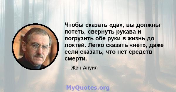 Чтобы сказать «да», вы должны потеть, свернуть рукава и погрузить обе руки в жизнь до локтей. Легко сказать «нет», даже если сказать, что нет средств смерти.