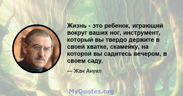 Жизнь - это ребенок, играющий вокруг ваших ног, инструмент, который вы твердо держите в своей хватке, скамейку, на которой вы садитесь вечером, в своем саду.