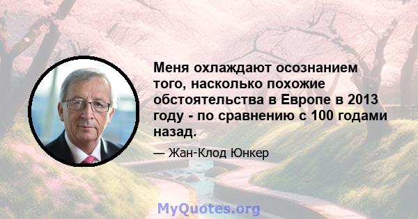 Меня охлаждают осознанием того, насколько похожие обстоятельства в Европе в 2013 году - по сравнению с 100 годами назад.