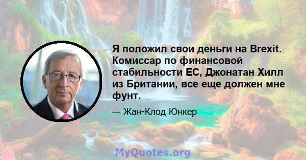 Я положил свои деньги на Brexit. Комиссар по финансовой стабильности ЕС, Джонатан Хилл из Британии, все еще должен мне фунт.