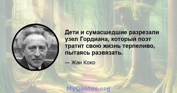 Дети и сумасшедшие разрезали узел Гордиана, который поэт тратит свою жизнь терпеливо, пытаясь развязать.