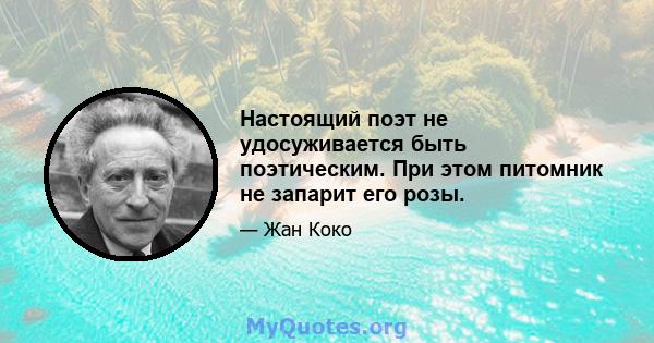 Настоящий поэт не удосуживается быть поэтическим. При этом питомник не запарит его розы.