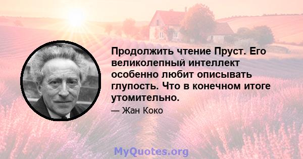 Продолжить чтение Пруст. Его великолепный интеллект особенно любит описывать глупость. Что в конечном итоге утомительно.