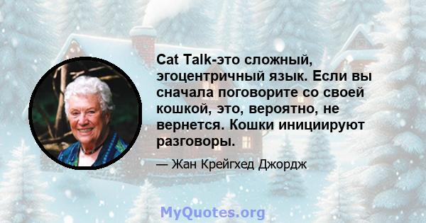 Cat Talk-это сложный, эгоцентричный язык. Если вы сначала поговорите со своей кошкой, это, вероятно, не вернется. Кошки инициируют разговоры.